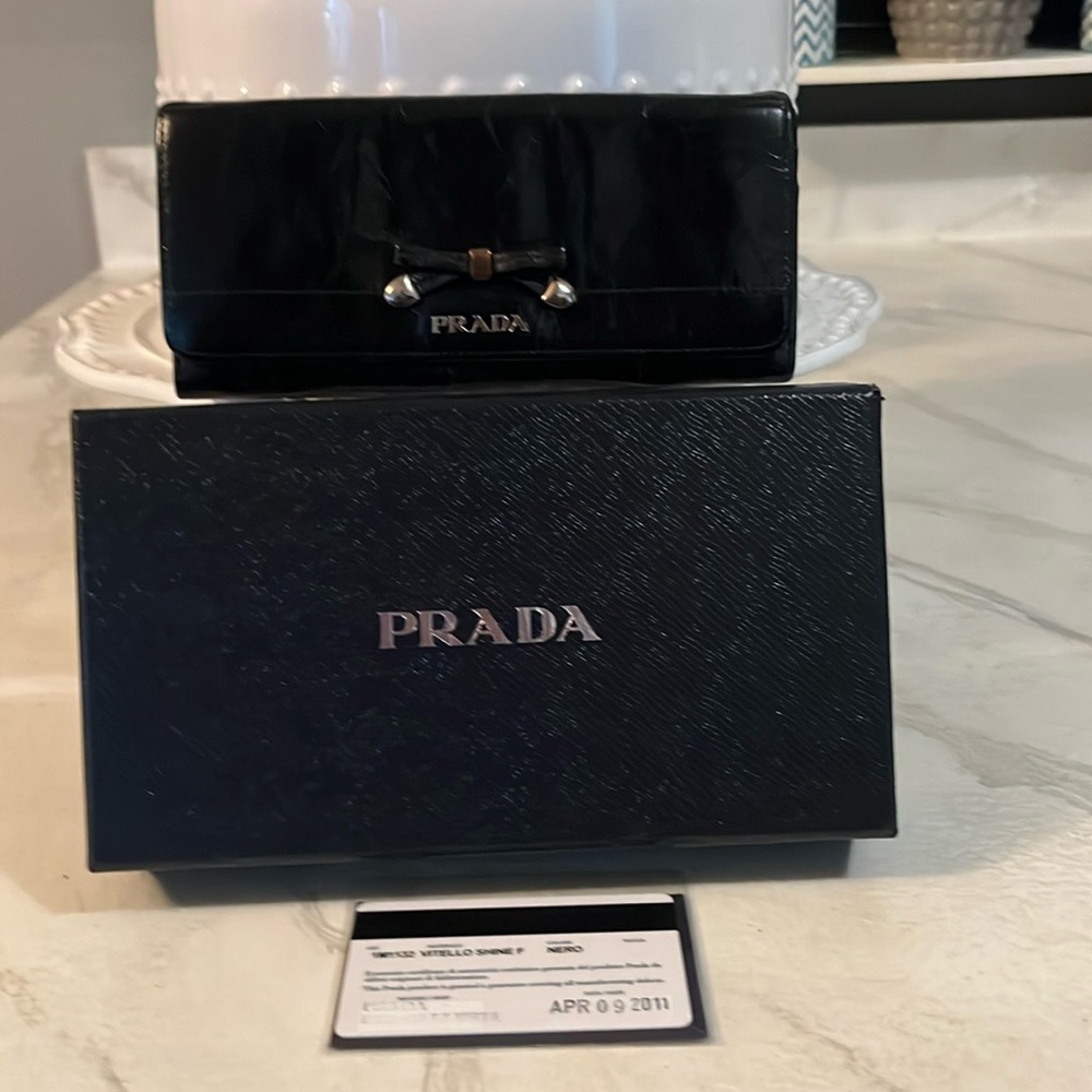 Rare Prada Black and Gold Wallets with Textured Leather